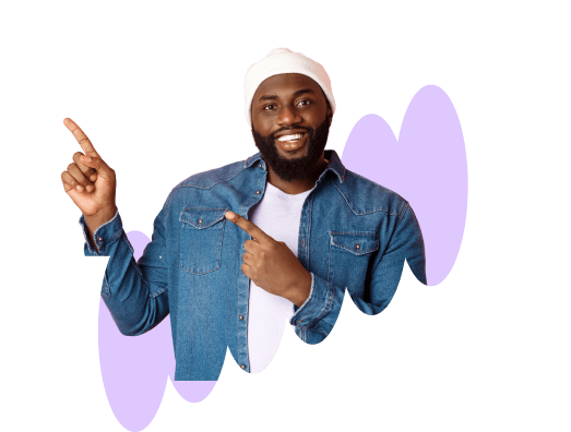 Smiling mentor pointing toward the heading