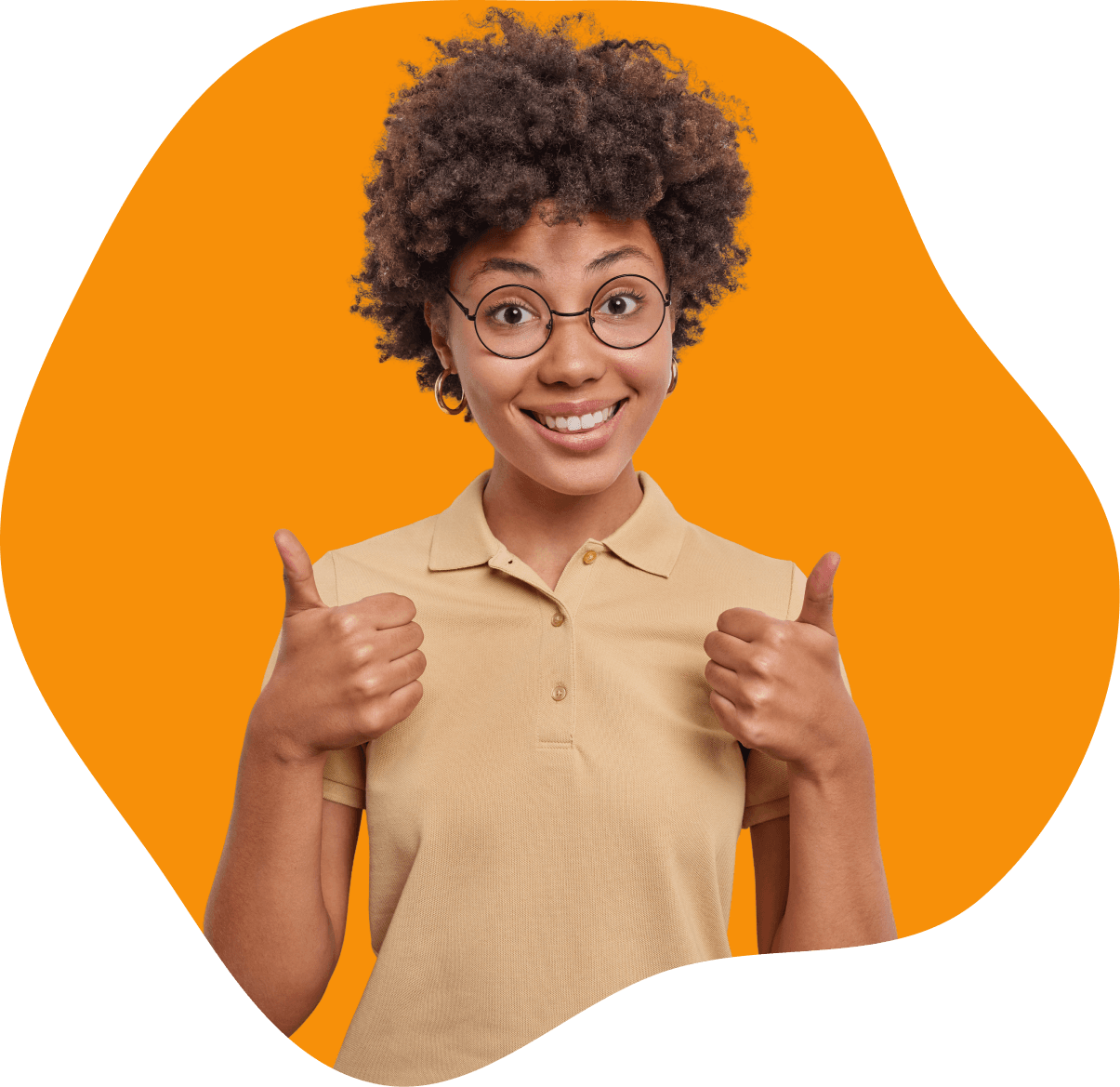 Smiling woman giving a thumbs up