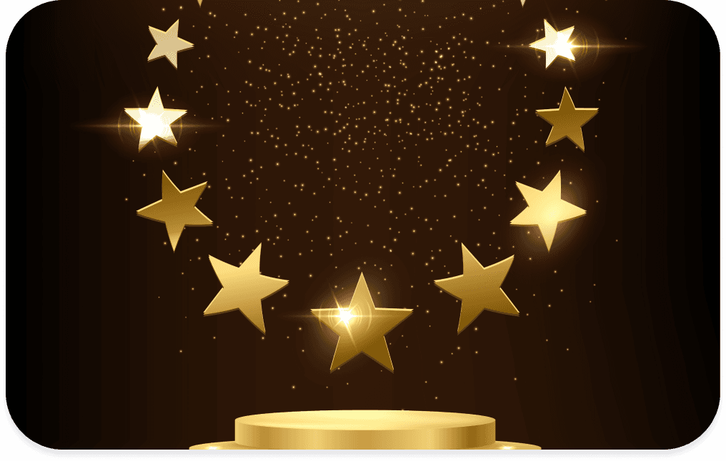 Gold stars arranged above a podium